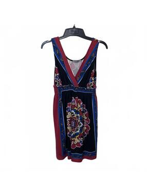 Baileyblue Black Burgundy V-Neck Artsy Abstract Print Dress Size Small